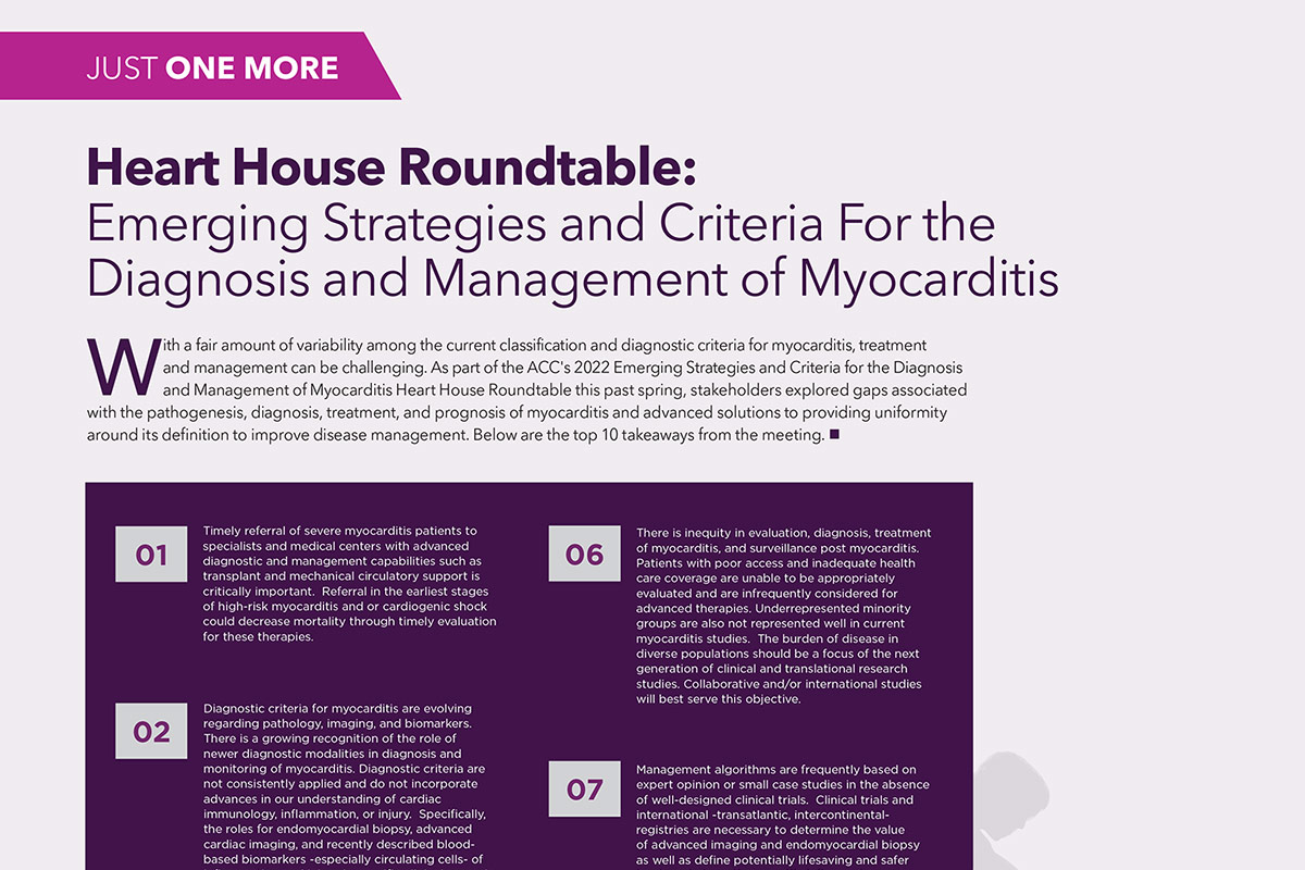 Just One More | Heart House Roundtable: Emerging Strategies and Criteria For the Diagnosis and Management of Myocarditis