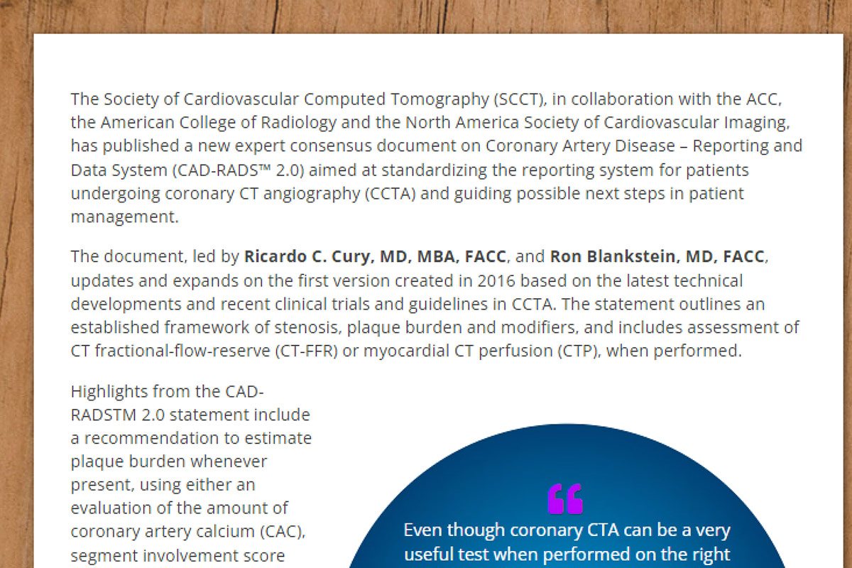 Feature | SCCT Expert Consensus Document on CAD Reporting