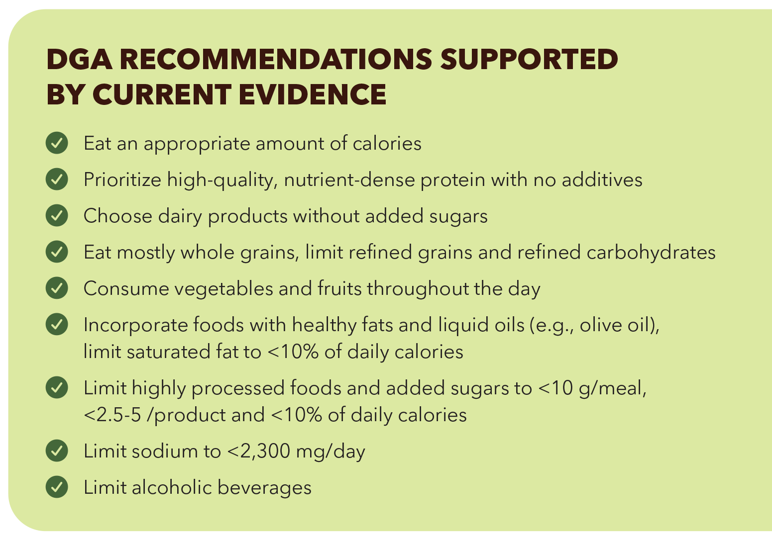 DGA Recommendations Supported By Current Evidence